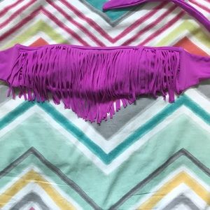 strapless violet fringed bathing suit